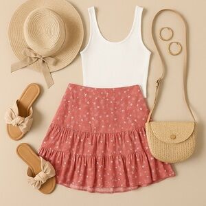 NWOT BAND OF GYPSIES NWT Rose Color Floral Mini Skirt no size tag look at photos